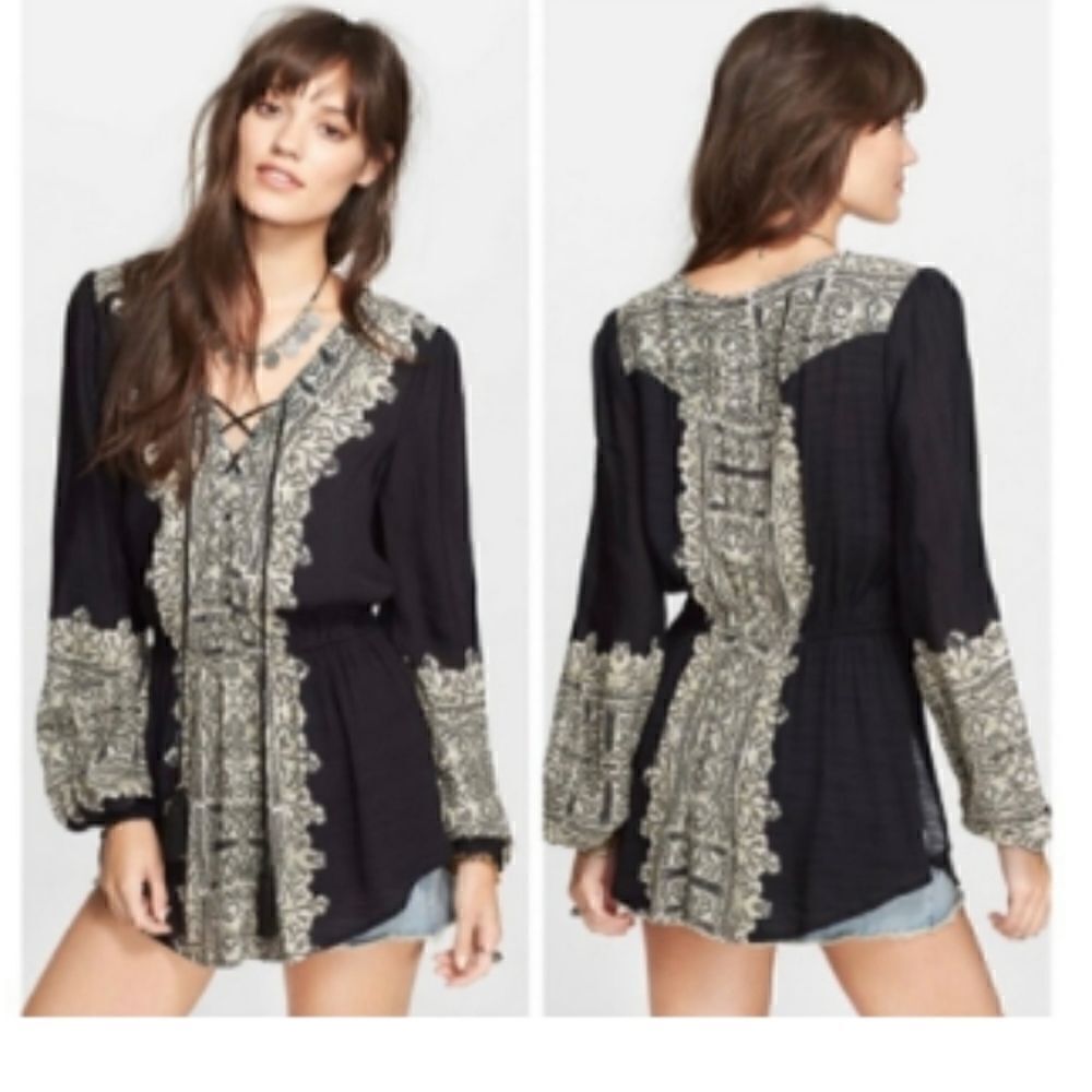 Free People Black Boho Tunic Tassel Size Small‎